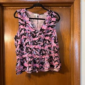 sofia by sofia vergara Pink and Black Sleeveless V-Neck Smocked Tank